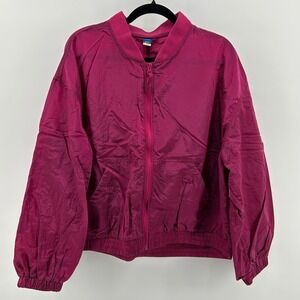 Old Navy Magenta Pink Quick Dry Bomber Windbreaker Track Jacket XL Retro Sporty